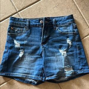 Blue Distressed Jean Shorts with Modern Fit